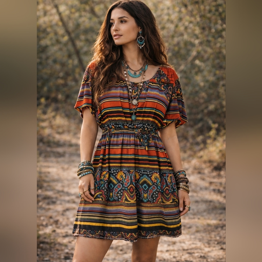 Ya Los Angeles Womens Boho Dress Size Medium Southwest Tribal Print Summer Party